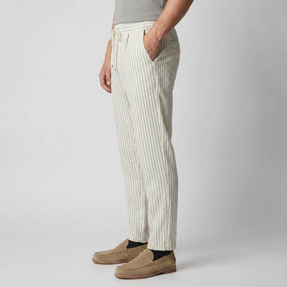 Pinstripe Linnen-Katoen Zomerbroek Heren - Elastische Taille