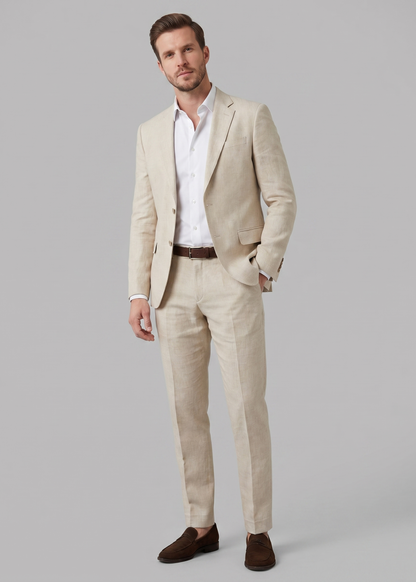 Linnen Bruiloftspak Heren Beige - Tailored Fit Zomerpak
