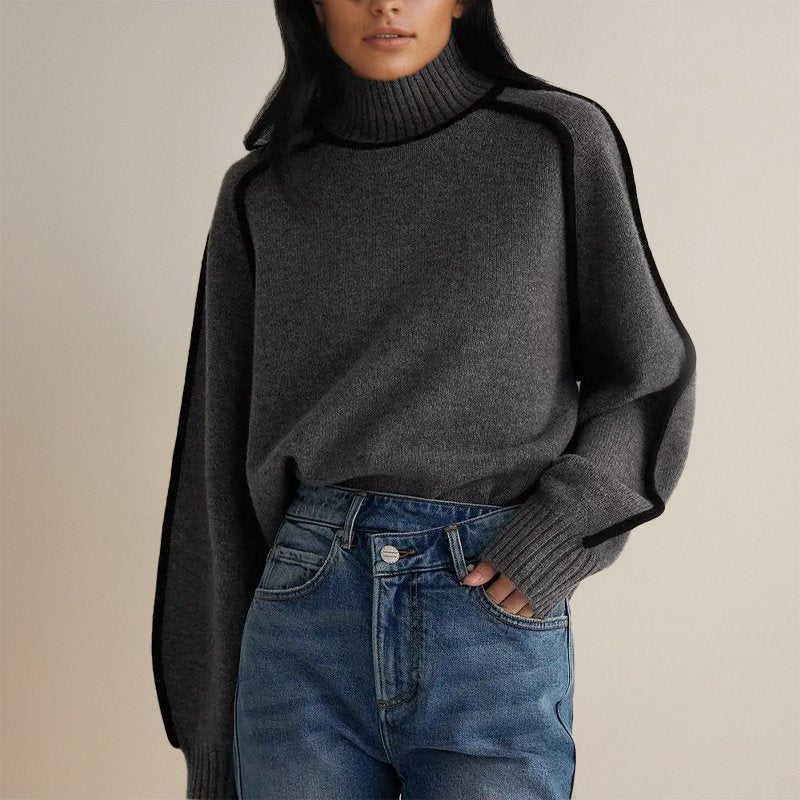 Noorderlicht Color-Block Coltrui voor Dames – Modern Warm Design