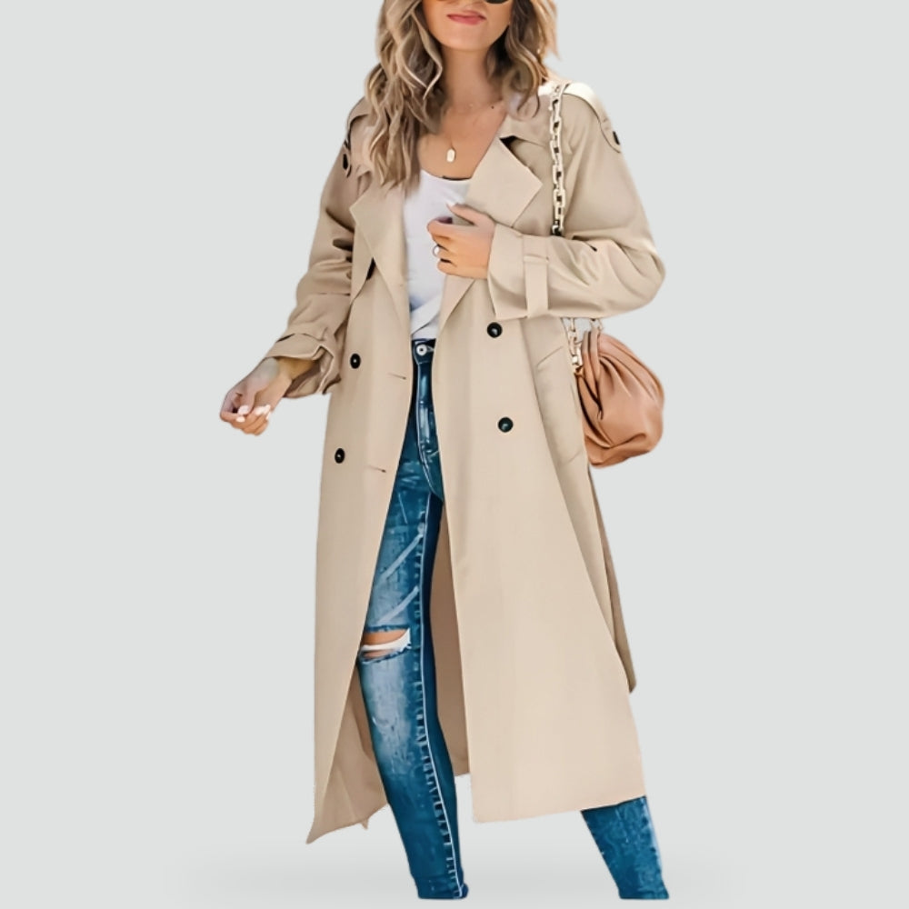 Klassieke Dames Trenchcoat met Dubbele Knopen en Omslagkraag