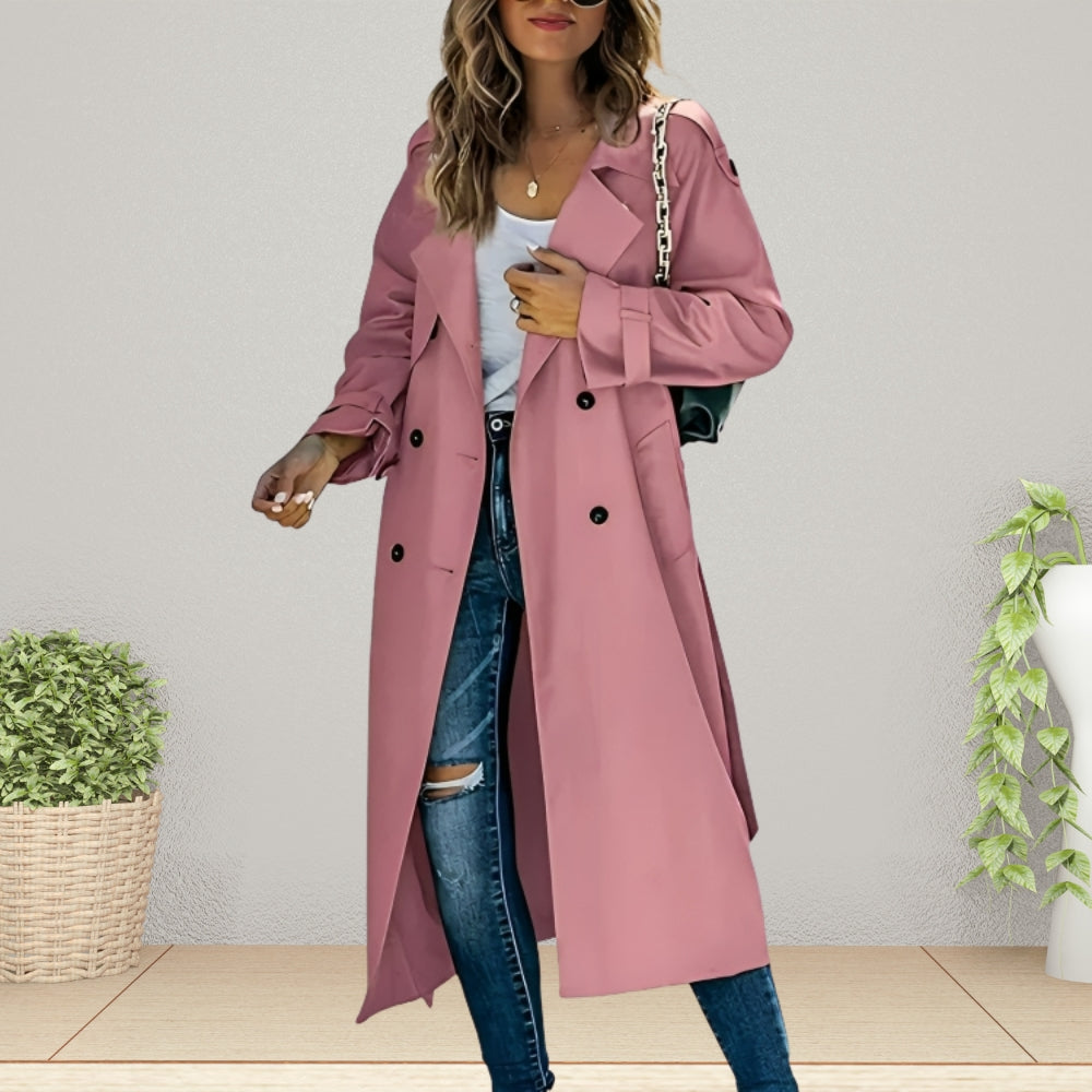 Klassieke Dames Trenchcoat met Dubbele Knopen en Omslagkraag