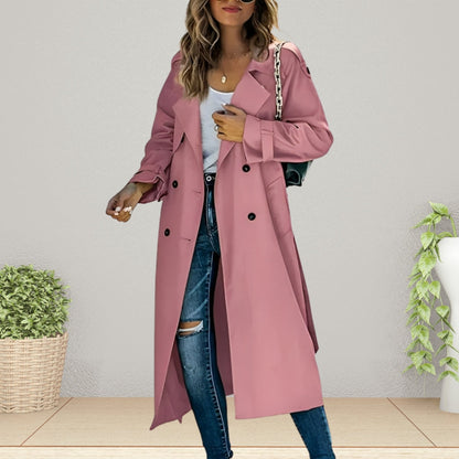 Klassieke Dames Trenchcoat met Dubbele Knopen en Omslagkraag