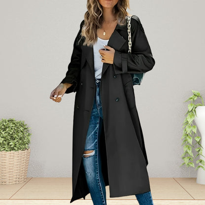 Klassieke Dames Trenchcoat met Dubbele Knopen en Omslagkraag