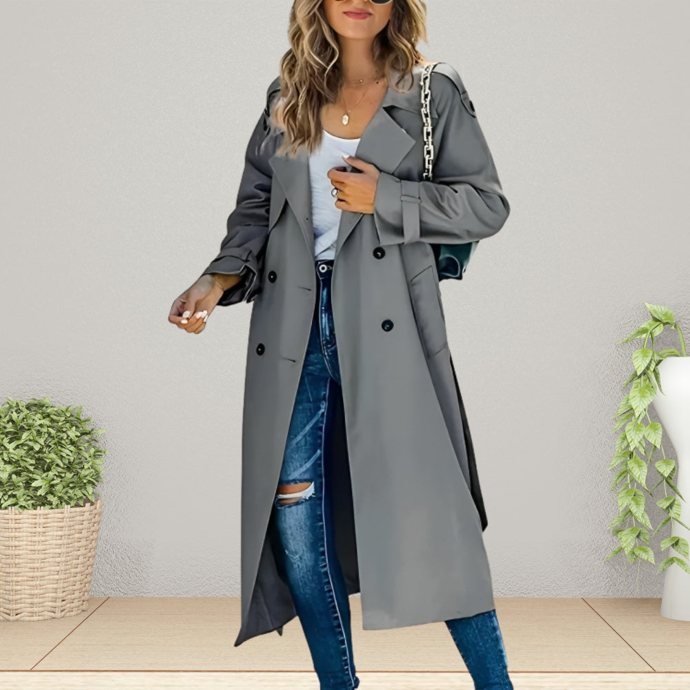 Klassieke Dames Trenchcoat met Dubbele Knopen en Omslagkraag
