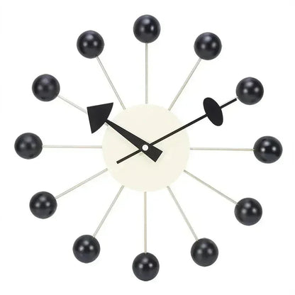 Retro Houten Ballenklok - Stille Wandklok met Metalen Frame
