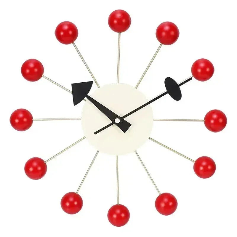 Retro Houten Ballenklok - Stille Wandklok met Metalen Frame