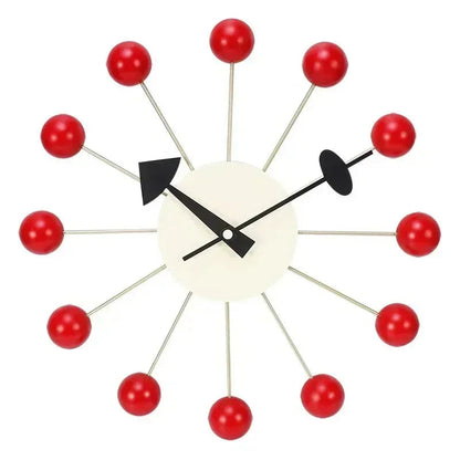 Retro Houten Ballenklok - Stille Wandklok met Metalen Frame