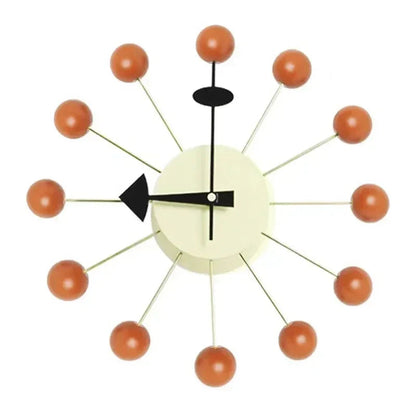 Retro Houten Ballenklok - Stille Wandklok met Metalen Frame
