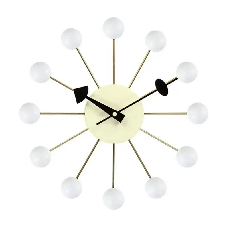 Retro Houten Ballenklok - Stille Wandklok met Metalen Frame