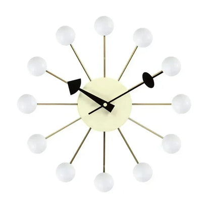 Retro Houten Ballenklok - Stille Wandklok met Metalen Frame