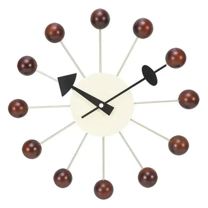 Retro Houten Ballenklok - Stille Wandklok met Metalen Frame