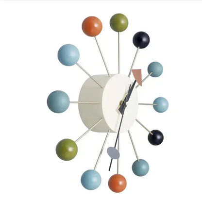 Retro Houten Ballenklok - Stille Wandklok met Metalen Frame