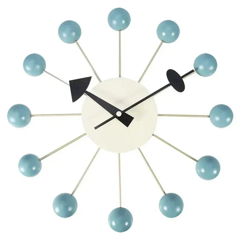 Retro Houten Ballenklok - Stille Wandklok met Metalen Frame