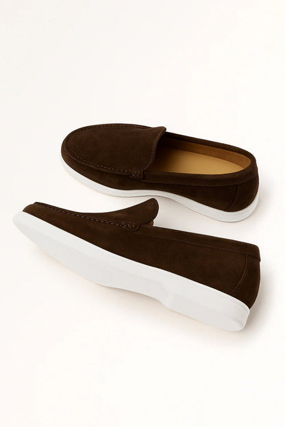 Luxueuze Suède Look Herenloafers met Witte Zool – Comfort & Stijl