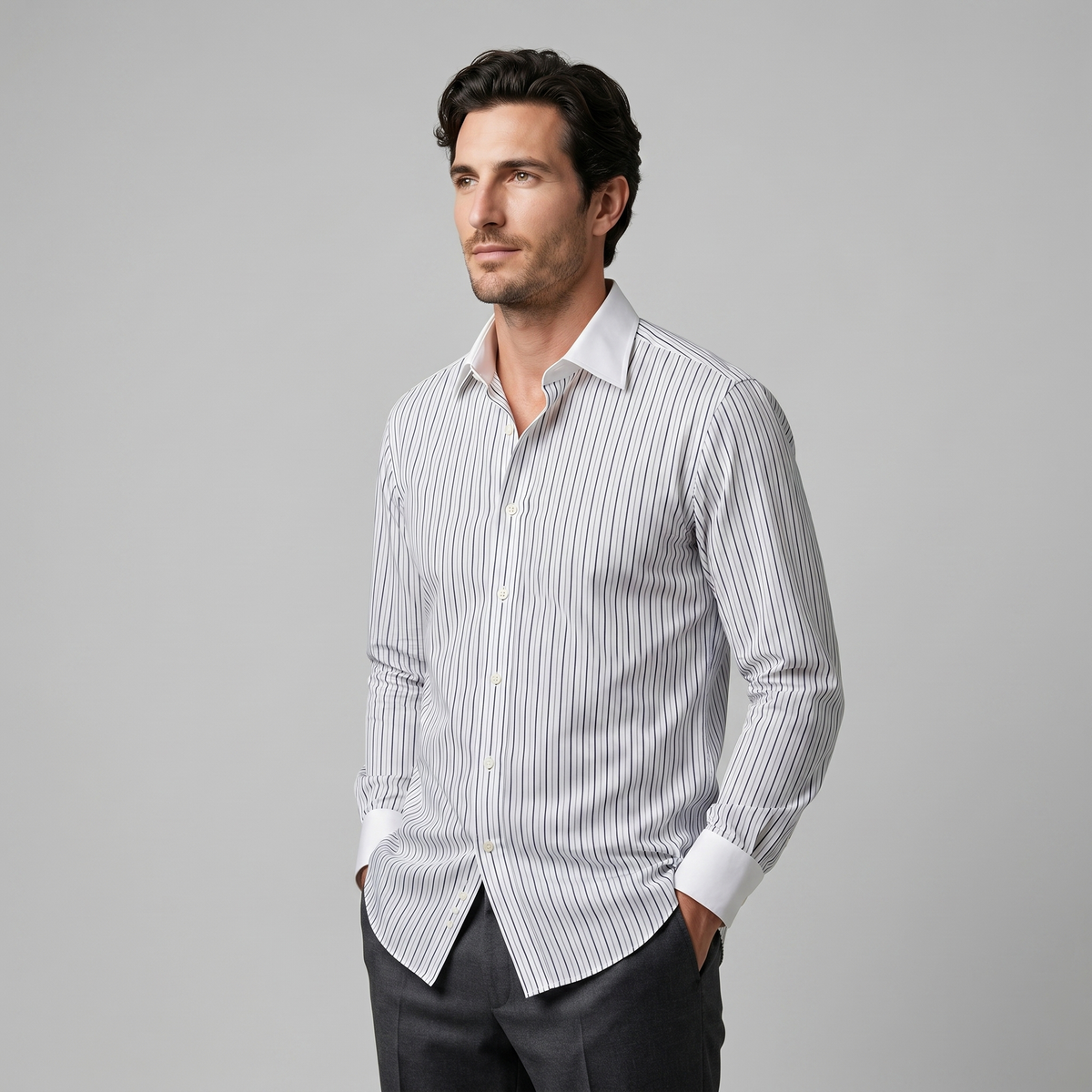 Elegante Gestreepte Heren Overhemd - Slim Fit Lange Mouwen Formeel