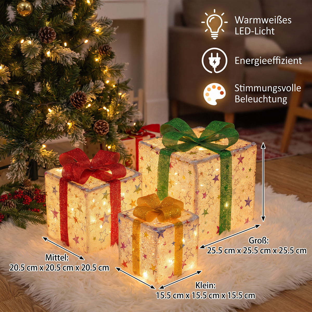 Verlichte Kerstcadeaudozen Set – LED Kerstdecoratie