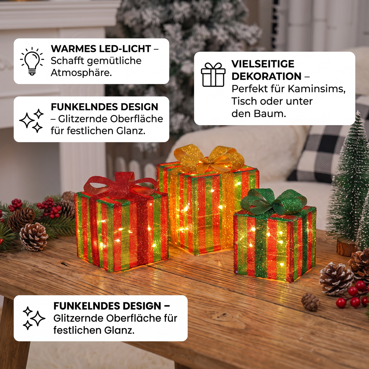 Verlichte Kerstcadeaudozen Set – LED Kerstdecoratie