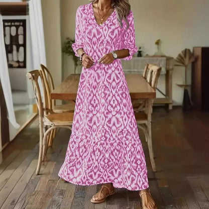 BreezeLuxe Flowy Zomerjurk met V-Hals en Opgerolde Mouwen