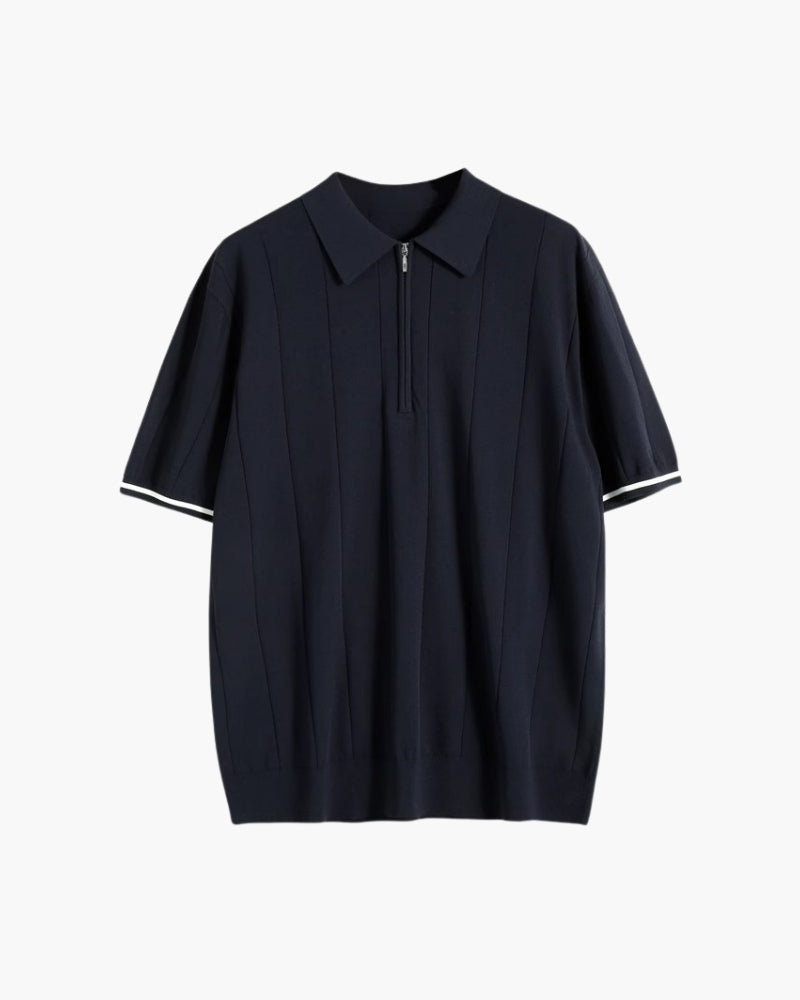Contrastmouwen Polo met Ritssluiting - Heren Lange Mouwen