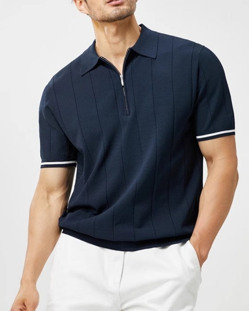 Contrastmouwen Polo met Ritssluiting - Heren Lange Mouwen