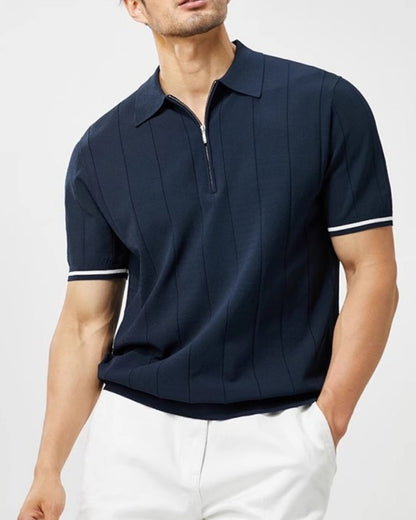 Contrastmouwen Polo met Ritssluiting - Heren Lange Mouwen