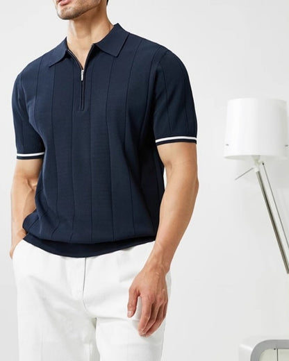 Contrastmouwen Polo met Ritssluiting - Heren Lange Mouwen