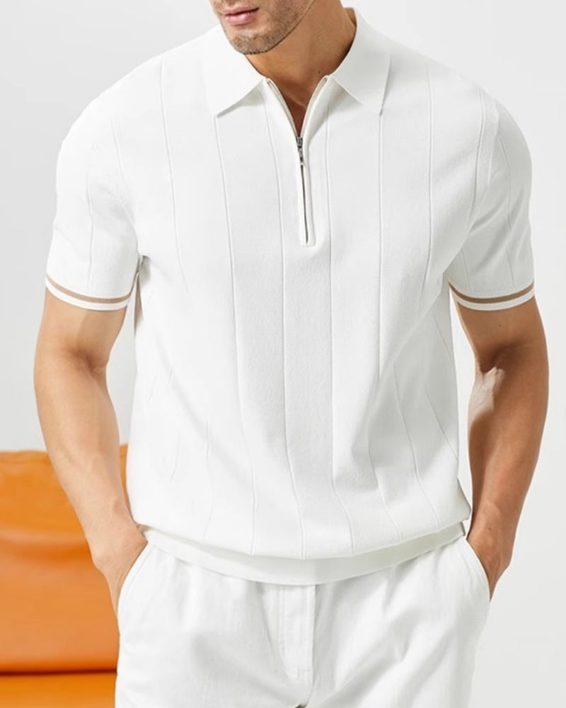 Contrastmouwen Polo met Ritssluiting - Heren Lange Mouwen