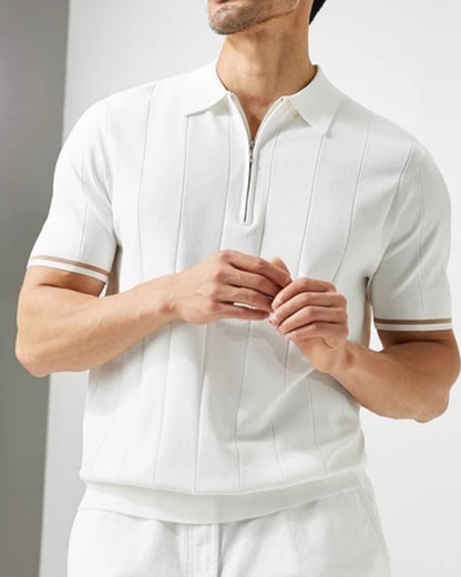 Contrastmouwen Polo met Ritssluiting - Heren Lange Mouwen