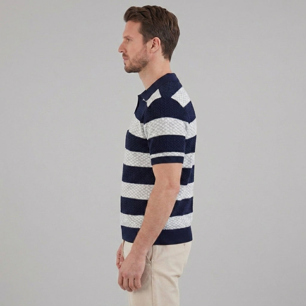 Gebreide Poloshirt met Open-Knit Textuur - Heren Lange Mouwen