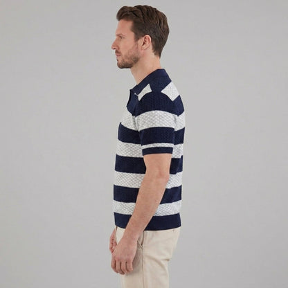 Gebreide Poloshirt met Open-Knit Textuur - Heren Lange Mouwen