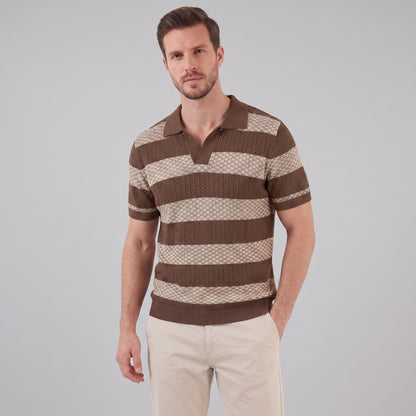 Gebreide Poloshirt met Open-Knit Textuur - Heren Lange Mouwen