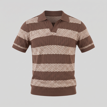 Gebreide Poloshirt met Open-Knit Textuur - Heren Lange Mouwen