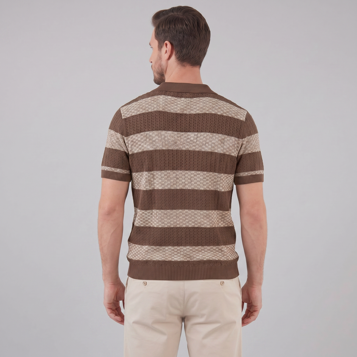 Gebreide Poloshirt met Open-Knit Textuur - Heren Lange Mouwen