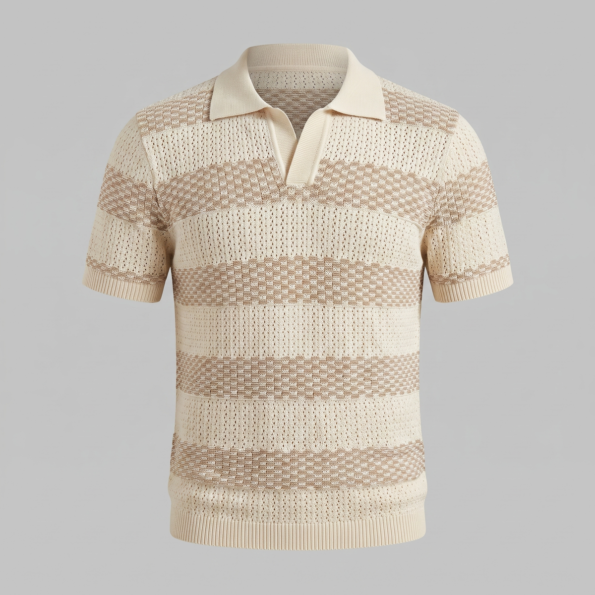 Gebreide Poloshirt met Open-Knit Textuur - Heren Lange Mouwen
