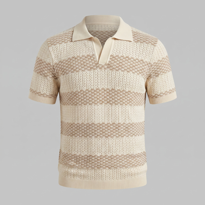Gebreide Poloshirt met Open-Knit Textuur - Heren Lange Mouwen