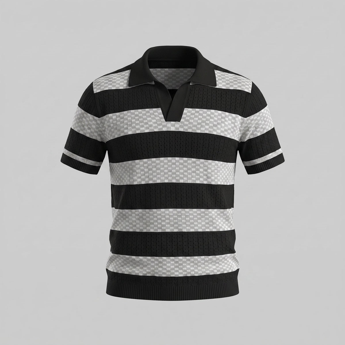 Gebreide Poloshirt met Open-Knit Textuur - Heren Lange Mouwen
