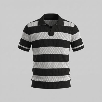 Gebreide Poloshirt met Open-Knit Textuur - Heren Lange Mouwen