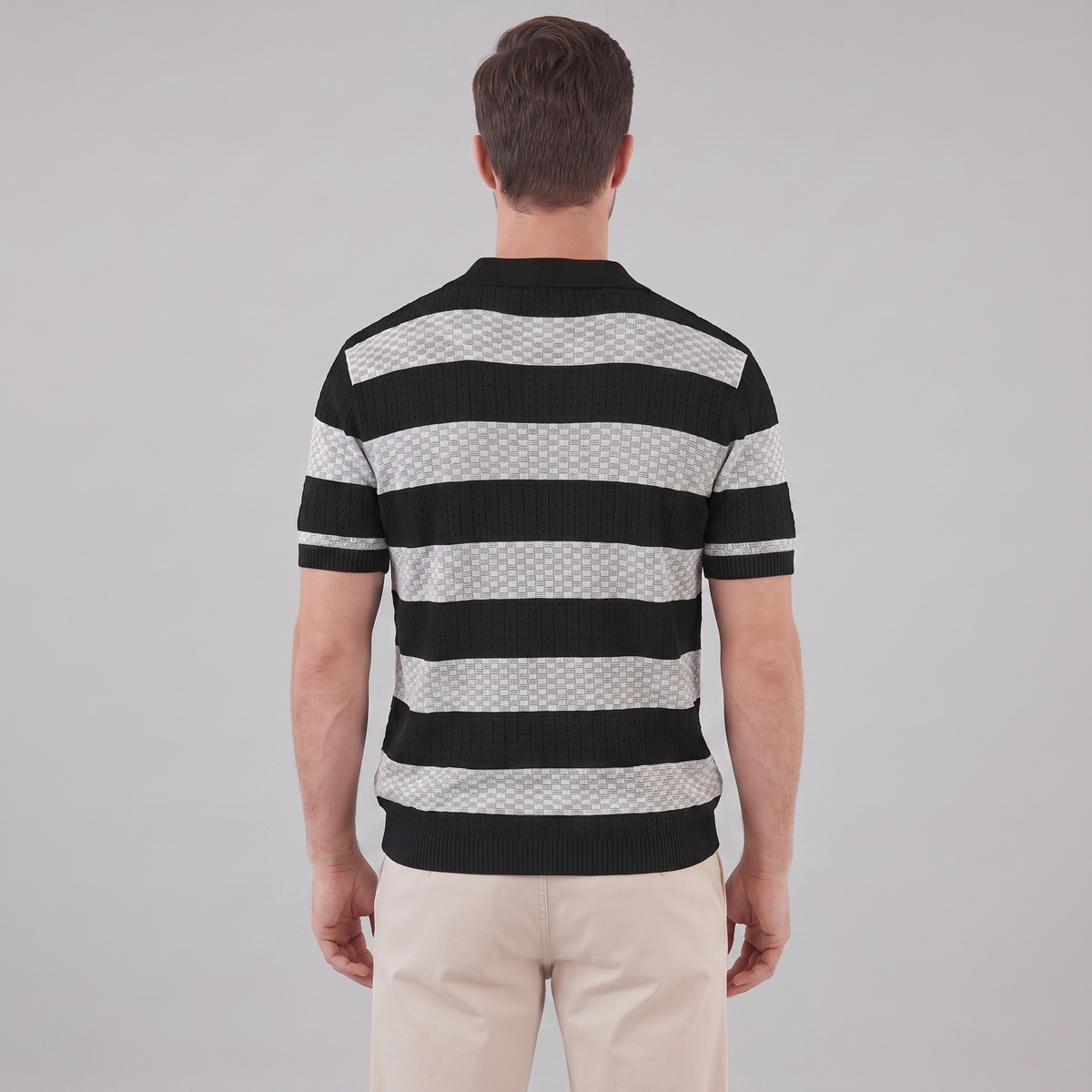 Gebreide Poloshirt met Open-Knit Textuur - Heren Lange Mouwen