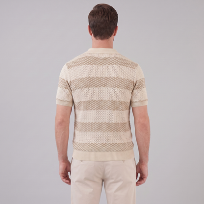 Gebreide Poloshirt met Open-Knit Textuur - Heren Lange Mouwen
