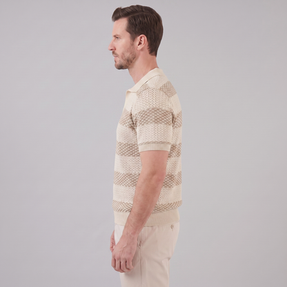 Gebreide Poloshirt met Open-Knit Textuur - Heren Lange Mouwen
