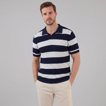 Gebreide Poloshirt met Open-Knit Textuur - Heren Lange Mouwen