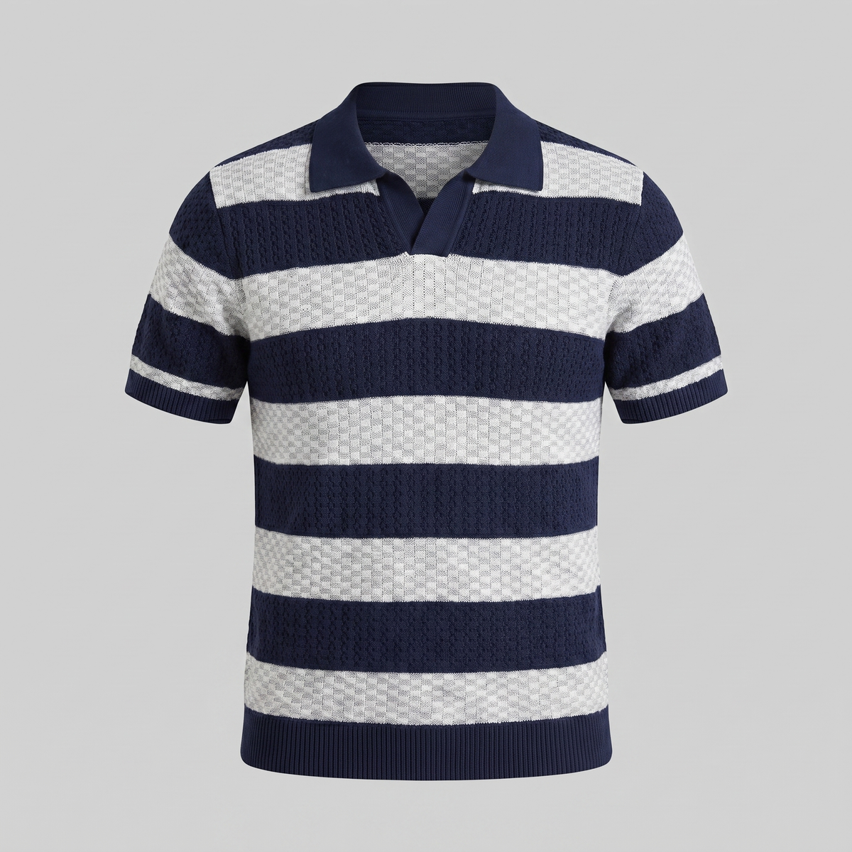 Gebreide Poloshirt met Open-Knit Textuur - Heren Lange Mouwen