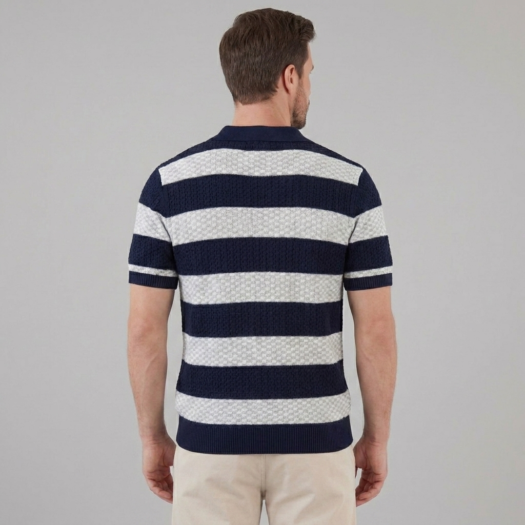 Gebreide Poloshirt met Open-Knit Textuur - Heren Lange Mouwen