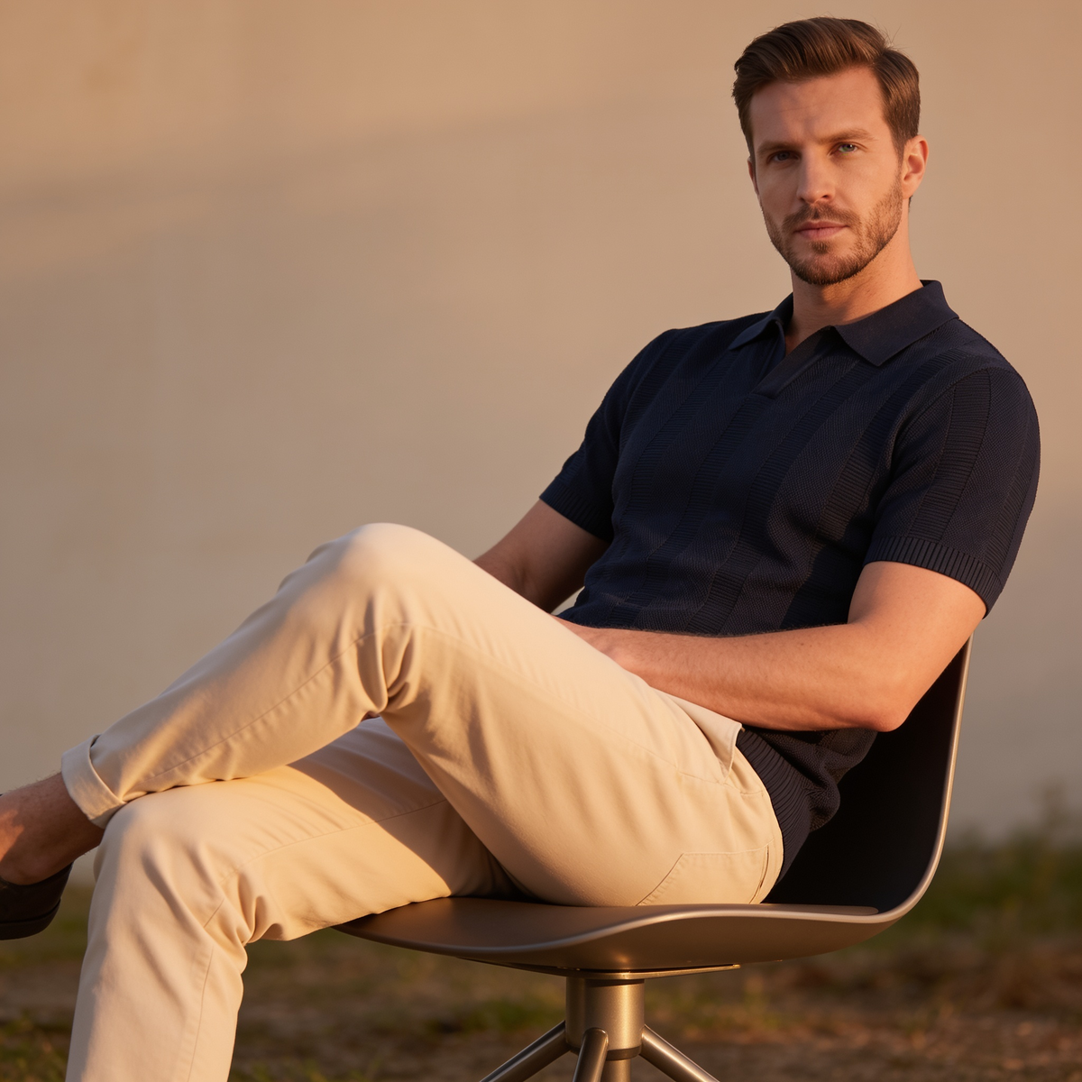 Ademend Open-Knit Poloshirt Heren - Smart Casual Zomer