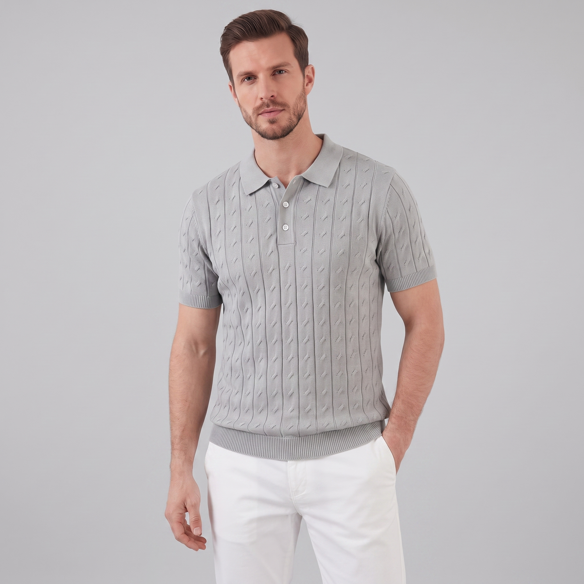 Gestructureerd Poloshirt met Textuurdetail - Heren Zomer