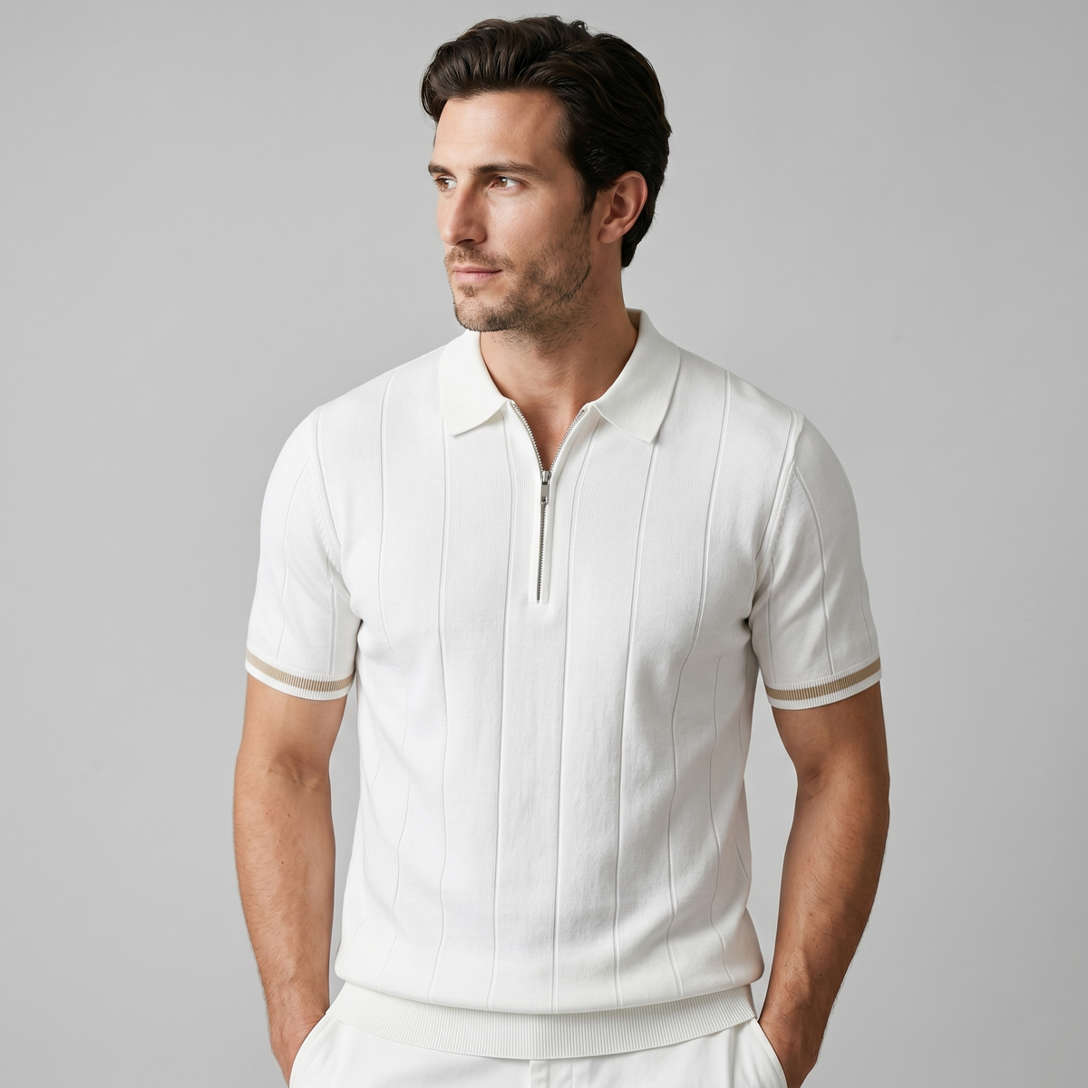 Verticale Streep Ritssluiting Poloshirt Heren - Slim Fit