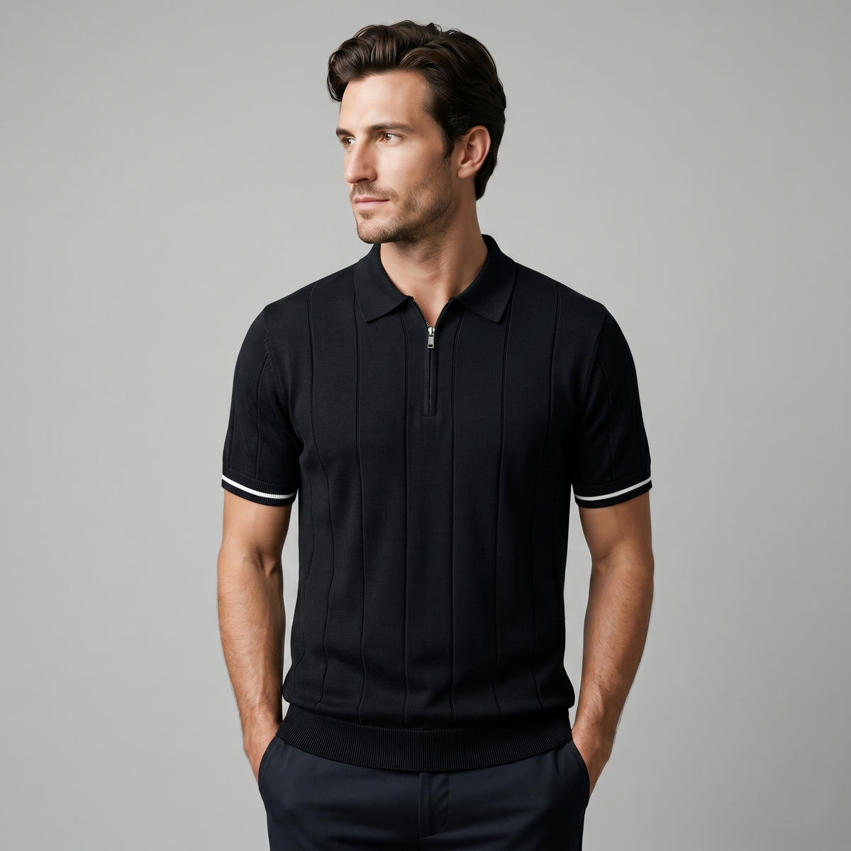 Verticale Streep Ritssluiting Poloshirt Heren - Slim Fit