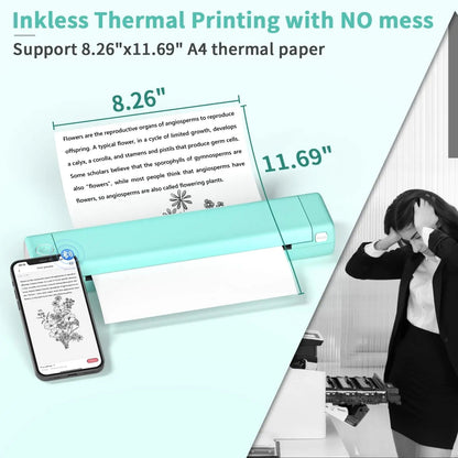 Draagbare A4 Thermische Printer met Bluetooth en Inktloze Afdrukken