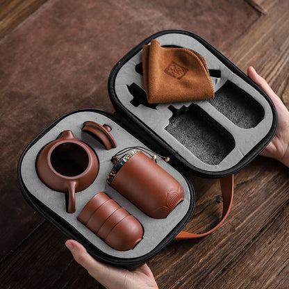 Paarse Klei Theeset – 4 Kopjes, Theepot en Voorraadpot