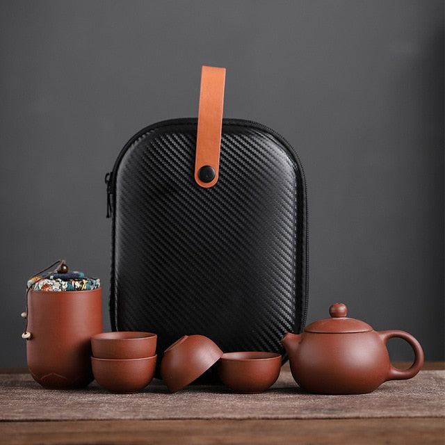 Paarse Klei Theeset – 4 Kopjes, Theepot en Voorraadpot